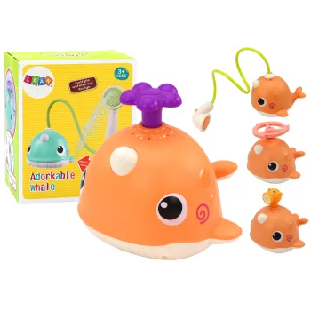 Pomarańczowy wieloryb jako zabawka do kąpieli dla dzieci z trzema końcówkami