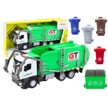 Wielofunkcyjna zielona metalowa śmieciarka z napędem frykcyjnym dla dzieci