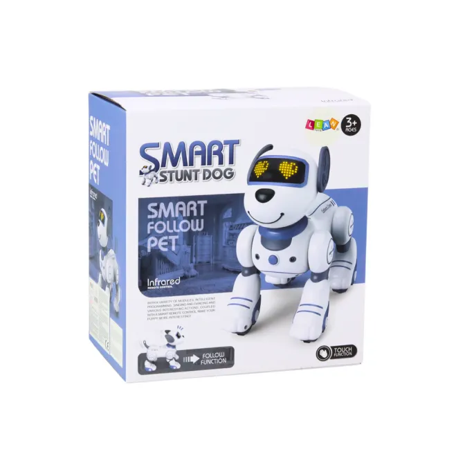 Nowoczesny robot pies niebieski z funkcją śledzenia