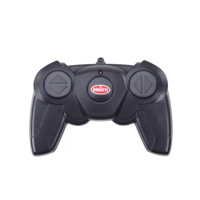 Widok boczny samochodu zdalnie sterowanego Bugatti Chiron 1:14 na ciemnym tle