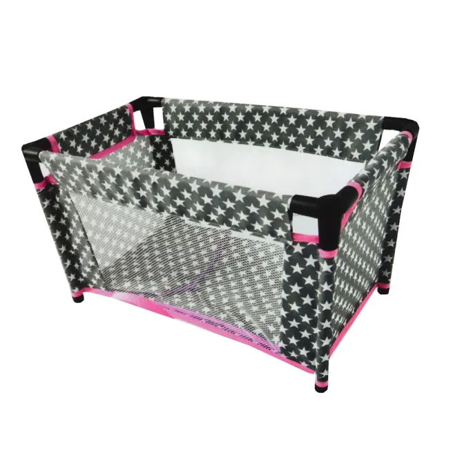 Bezpieczne łóżeczko dla lalek z siateczkowymi bokami i certyfikatem CE