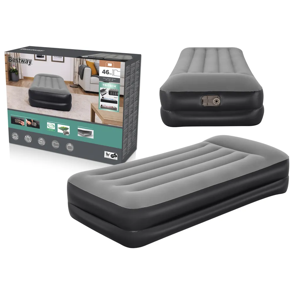Materac welurowy Bestway 67401 z pompką elektryczną rozłożony na podłodze