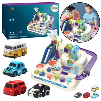 Kolorowy tor przeszkód z czterema autkami dla dzieci