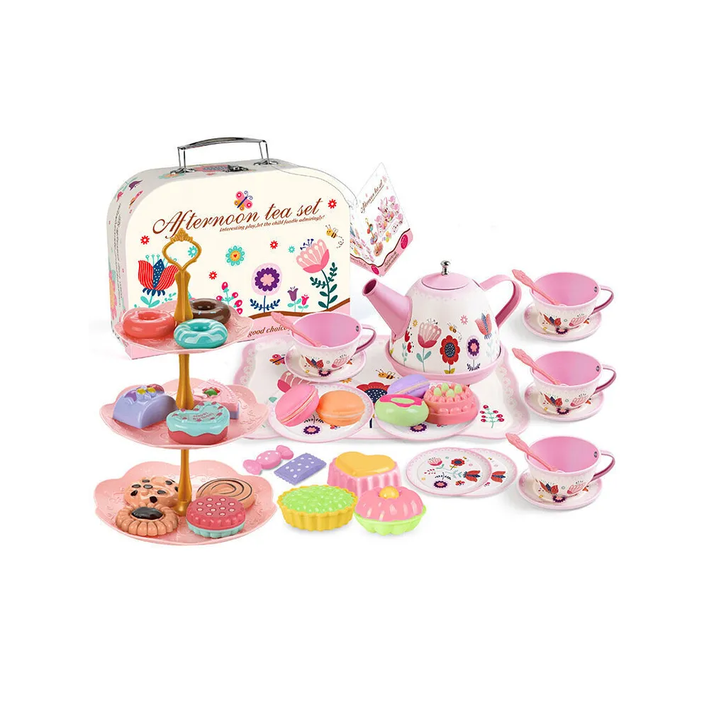 Zestaw do herbaty dla dzieci z filiżankami i talerzykami w kolorowej walizce