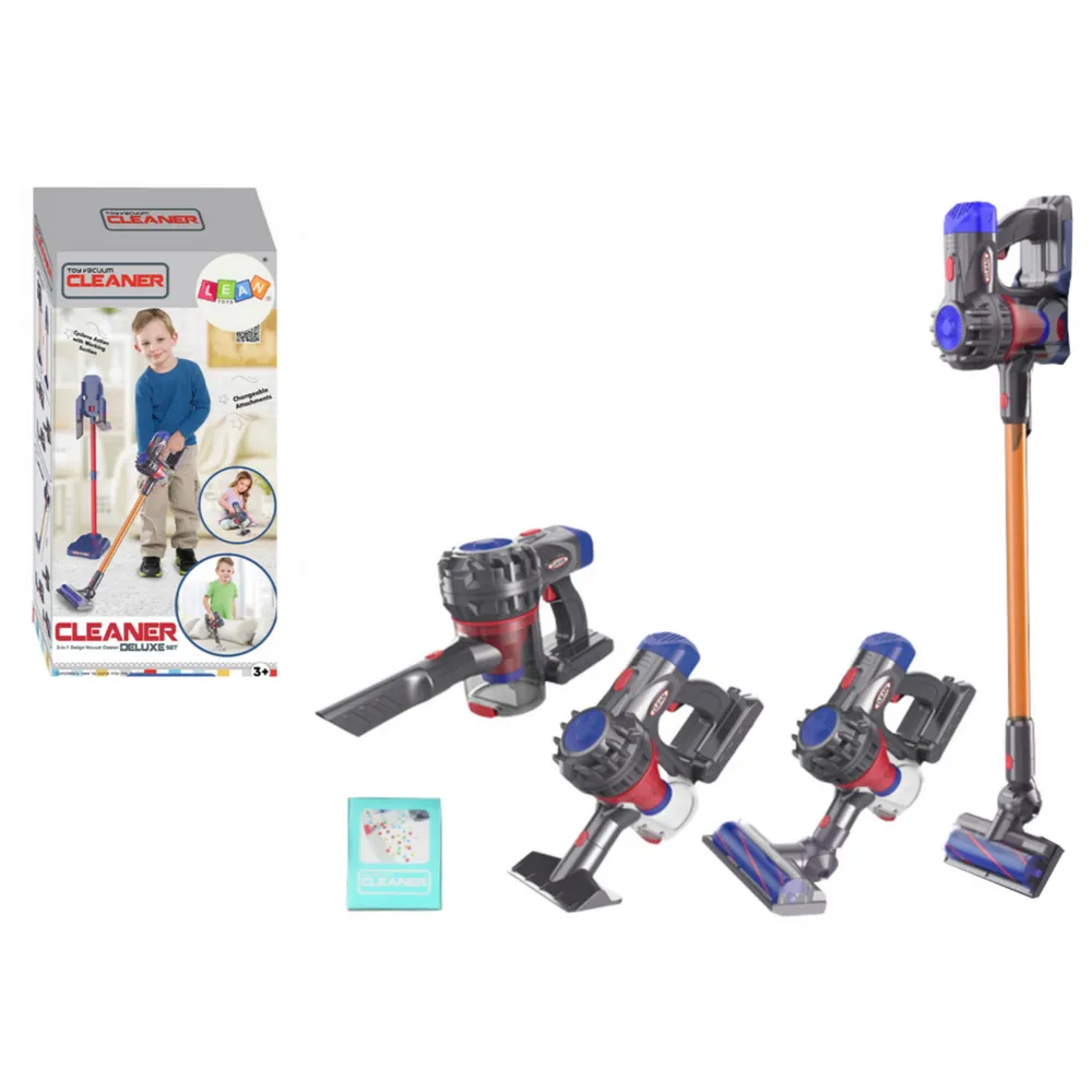 Czarny zabawkowy odkurzacz pionowy z efektami świetlnymi i dźwiękowymi