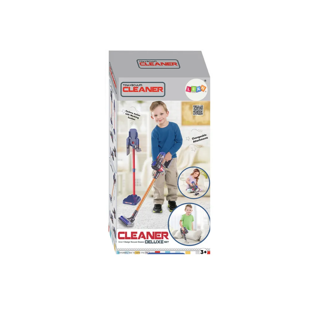 Odkurzacz pionowy zabawkowy z wymiennymi końcówkami, zabawa i edukacja