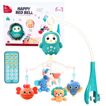 Karuzela do łóżeczka niebieska z pilotem i obracającymi się grzechotkami