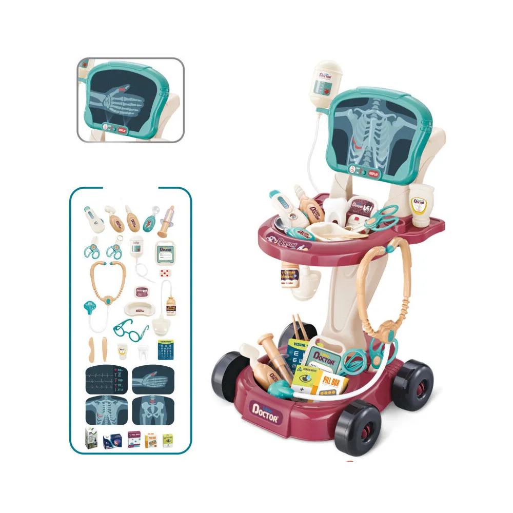 Zestaw lekarski na wózku z akcesoriami dla dzieci do zabawy w lekarza