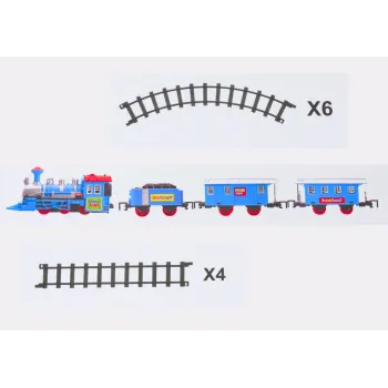 Lokomotywa z trzema wagonami i torami na baterie z efektami świetlnymi