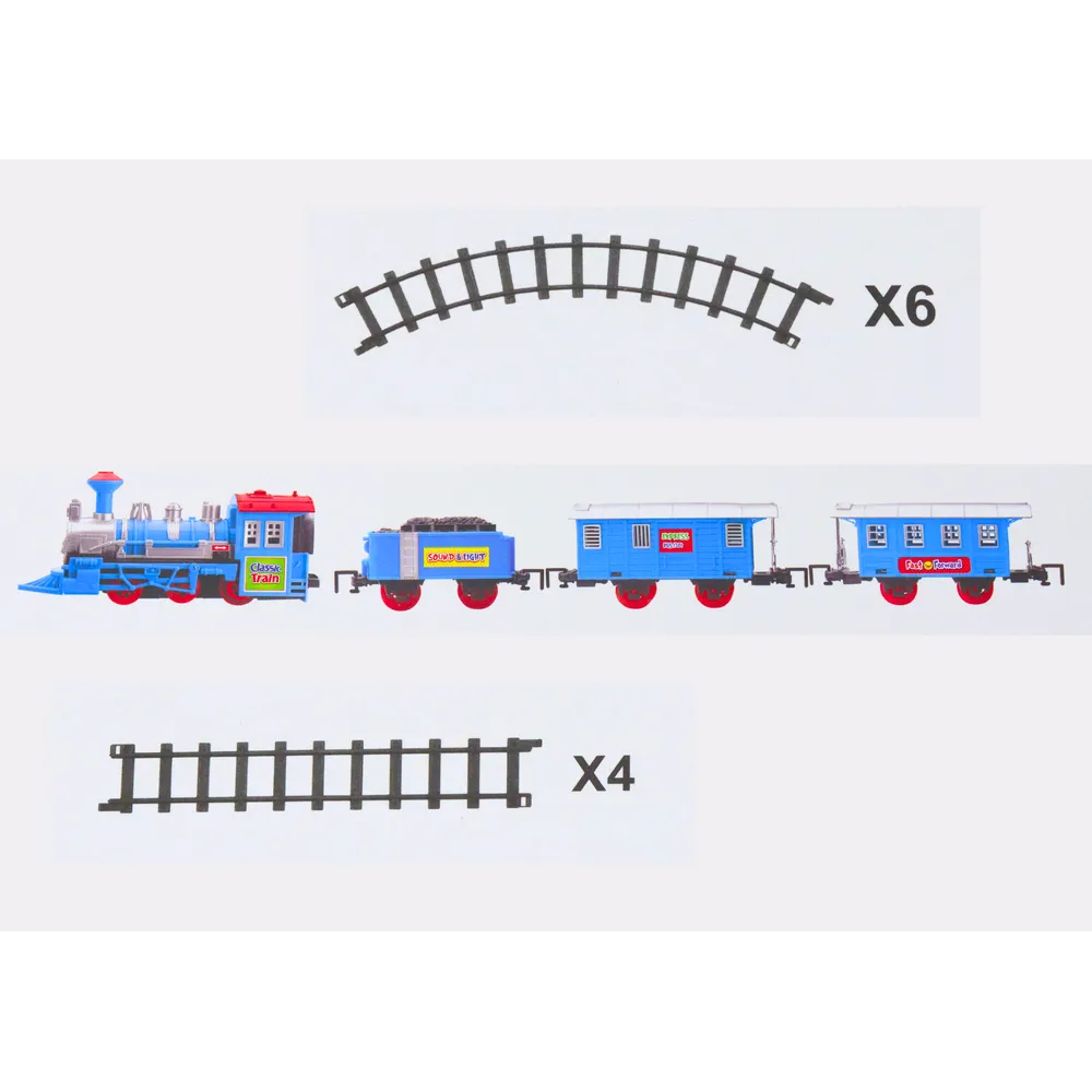 Lokomotywa z trzema wagonami i torami na baterie z efektami świetlnymi