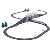 Pociąg elektryczny na torach z mostem dla dzieci, akcesoria i sceneria