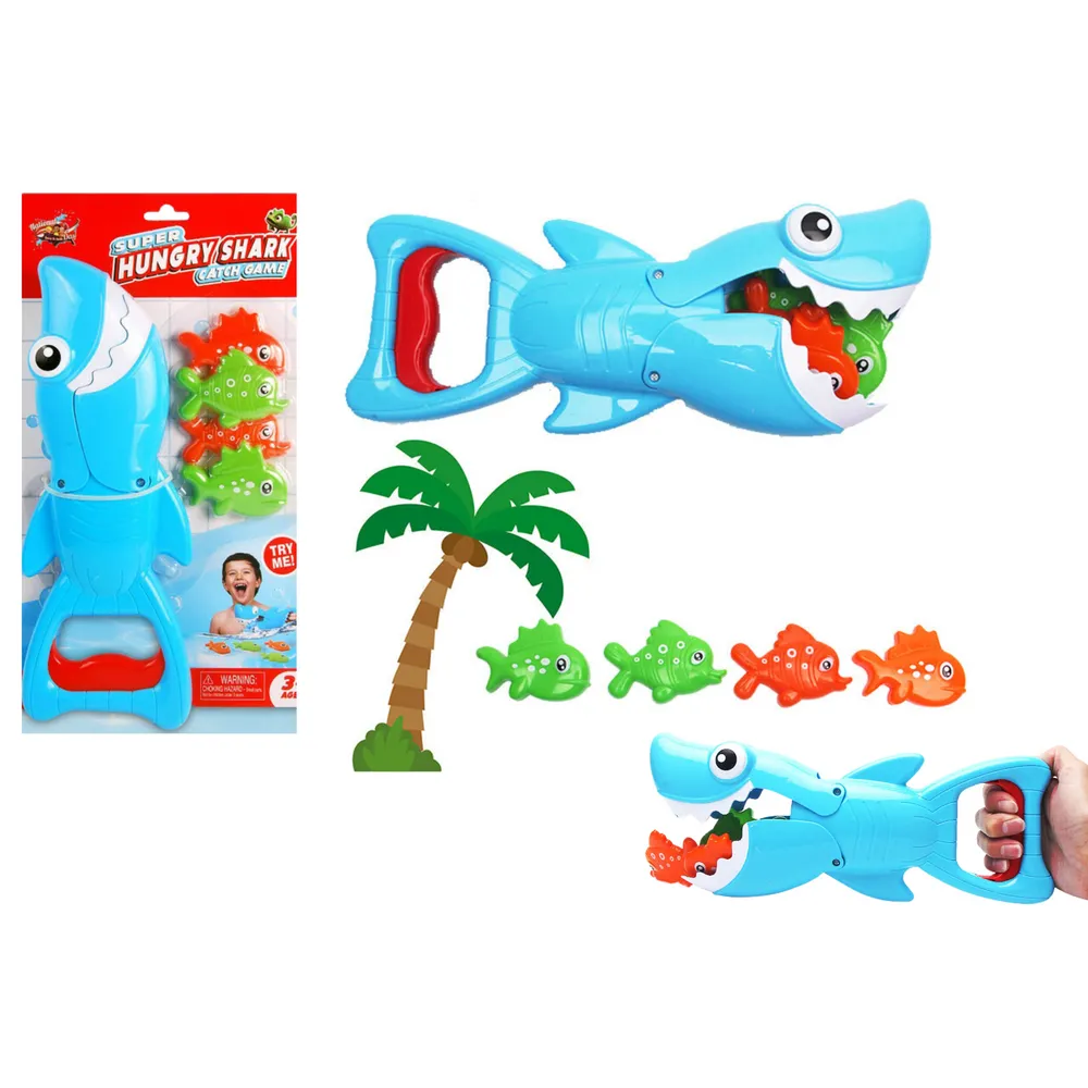 Zestaw rekina łowcy rybek z niebieskimi i kolorowymi elementami do kąpieli