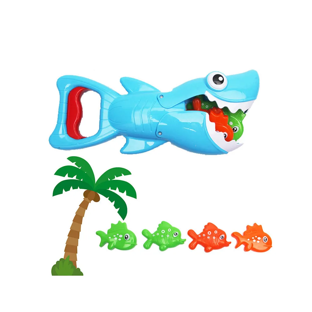 Niebieski rekin do zabawy w wannie z kolorowymi pływającymi rybkami