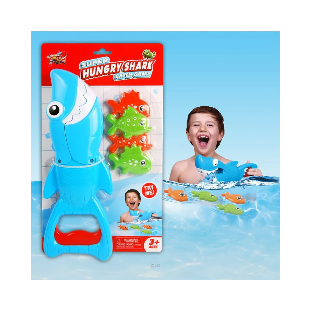 Kolorowe rybki i niebieski rekin na wannie – zabawka dla dzieci