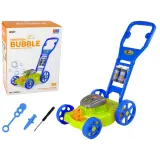 Niebieska kosiarka do baniek mydlanych z płynem i rączką dla dzieci