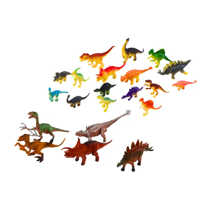 Zbliżenie na szczegółowo wykonane figurki dinozaurów z zestawu