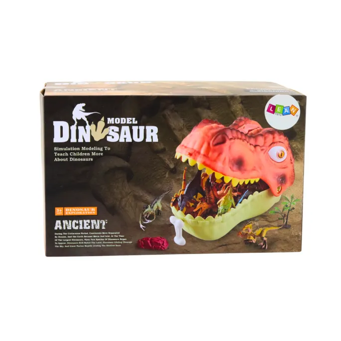 Duży dinozaur zielony jako pojemnik na figurki z zestawu edukacyjnego