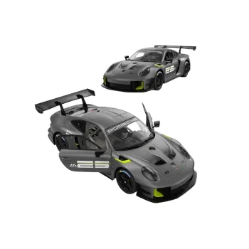 Auto RC Porsche 911 GT2 w szarym kolorze w trakcie jazdy do przodu
