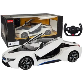 Licencjonowany samochód zdalnie sterowany BMW i8 Rastar 1:14 w białym kolorze