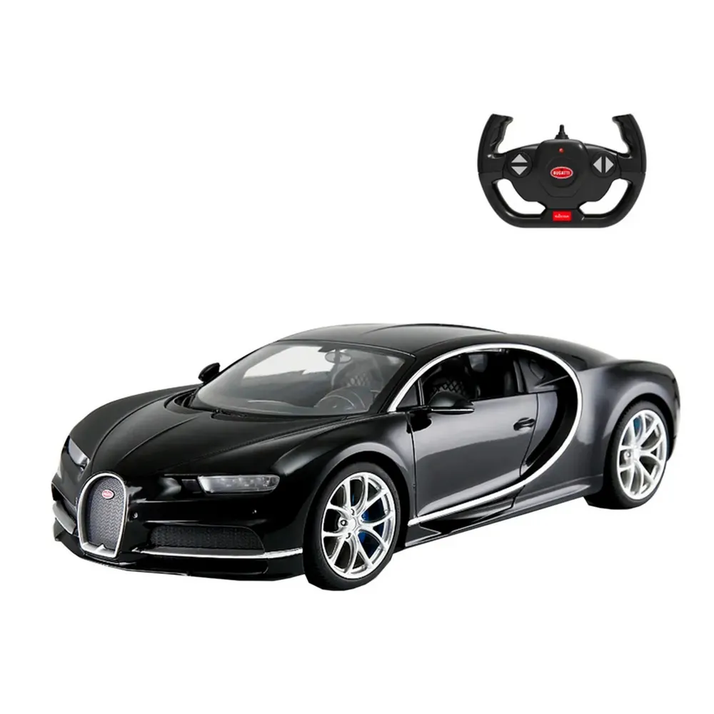 Zdalnie sterowany model Bugatti Chiron w czarnym kolorze, skala 1:14