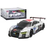 Model zdalnie sterowanego auta Audi R8 LMS w skali 1:24 na białym tle