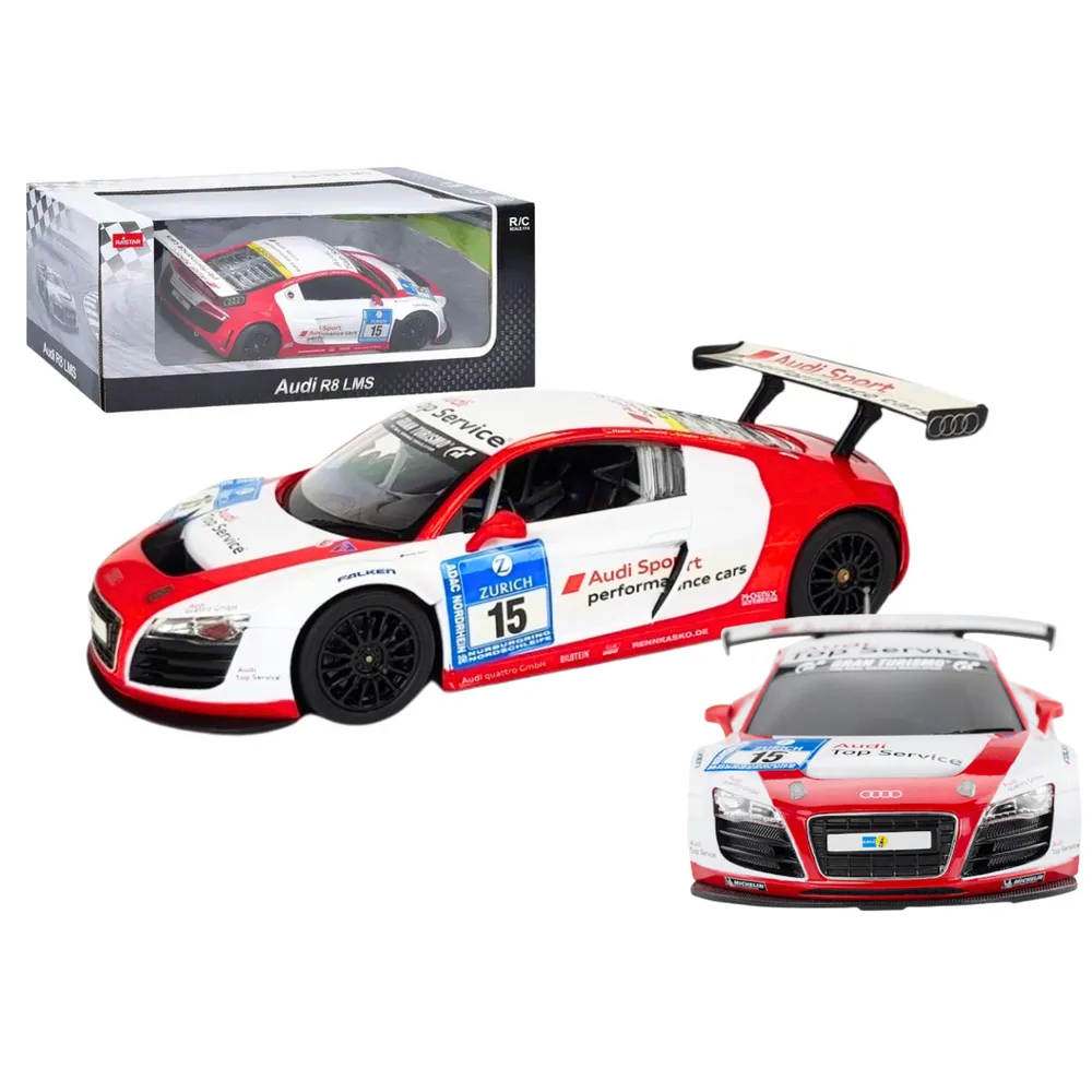 Białe zdalnie sterowane audi r8 lms 1:24 w skali, widok z przodu