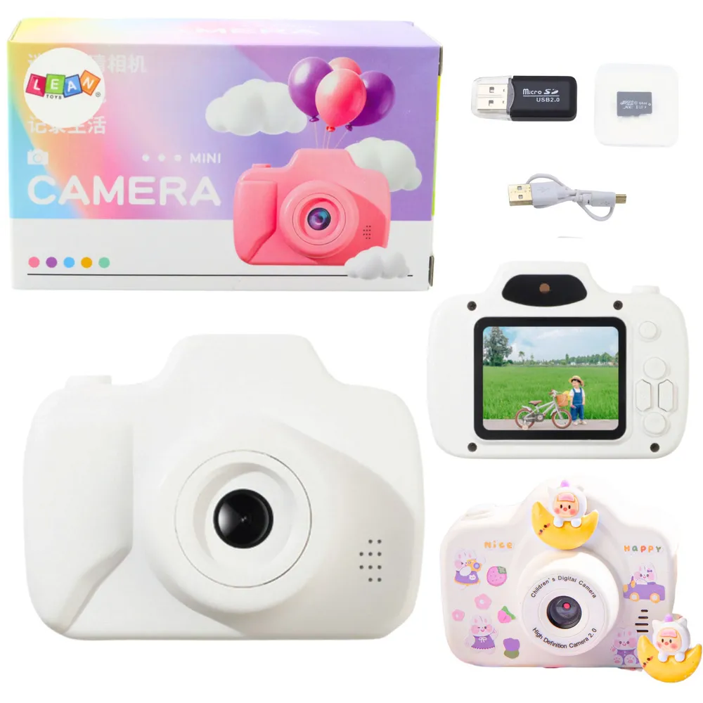 Biały aparat fotograficzny dla dzieci z kartą pamięci 64GB