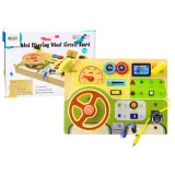 Drewniana tablica sensoryczna samochód z przyciskami i światłami LED