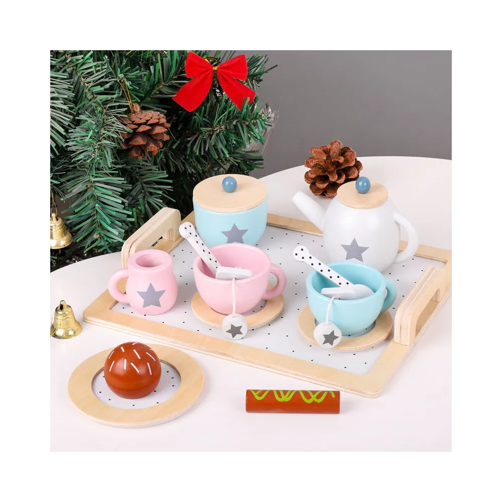Zestaw AGD drewniany dla dzieci z dzbankiem i tacą
