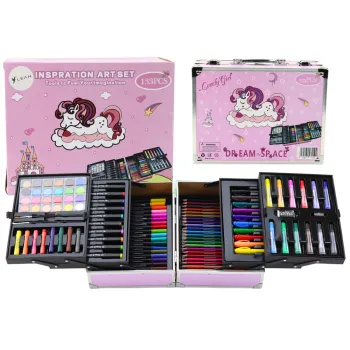 Kolorowa walizka z zestawem artystycznym z motywem jednorożca