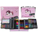 Kolorowa walizka z zestawem artystycznym z motywem jednorożca