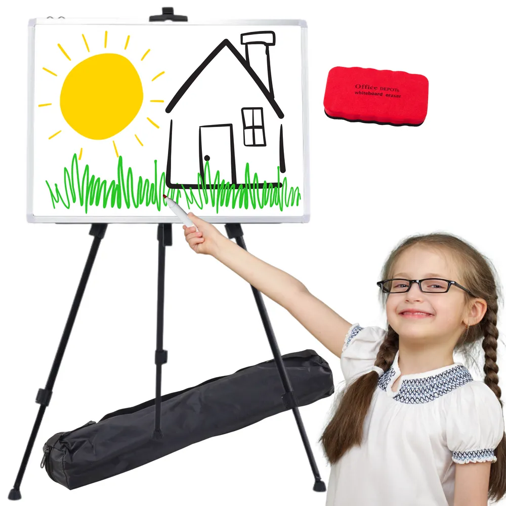 Tablica magnetyczna 90x60 cm na stojaku z zestawem markerów i gąbką