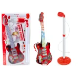Czerwona gitara elektryczna dla dzieci ze statywem i mikrofonem na baterie