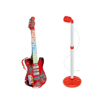 Zestaw Gitara Elektryczna Statyw z Mikrofonem Na Baterie Czerwona