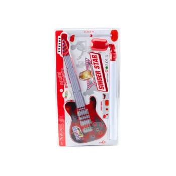 Zestaw muzyczny dla dzieci: gitara elektryczna, statyw i mikrofon w kolorze czerwonym
