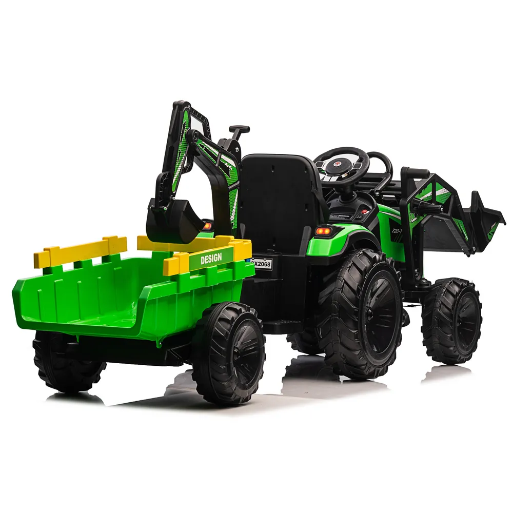 Zielona koparka dziecięca do zabawy na zewnątrz i w domu