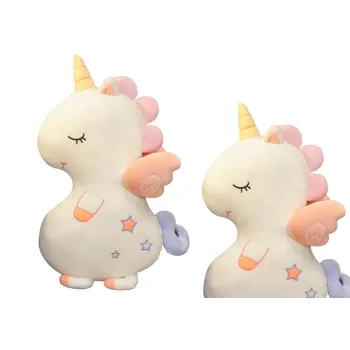 Biały pluszowy jednorożec z tęczowymi akcentami o wysokości 50 cm