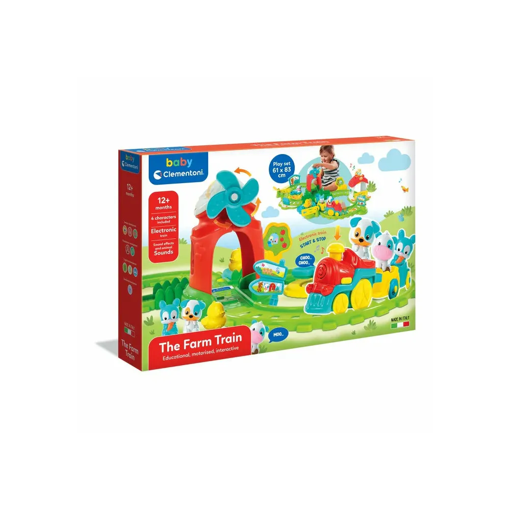 Interaktywny zestaw pociąg z farmą do nauki motoryki dla dzieci 12m+
