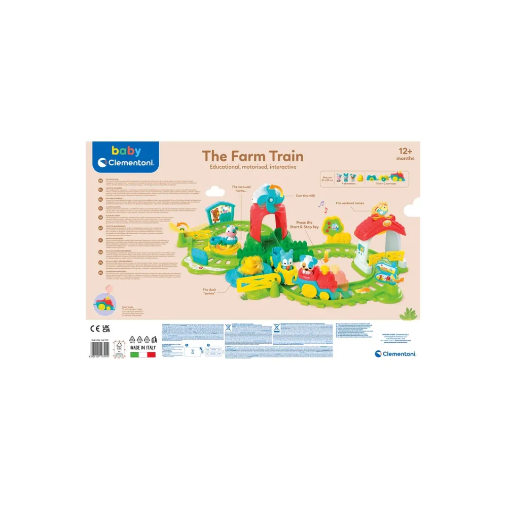 Kolorowy zestaw pociąg farmera Clementoni z efektami dźwiękowymi i ruchowymi