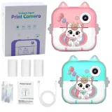 Różowy aparat natychmiastowy z drukarką termiczną w kształcie kotka