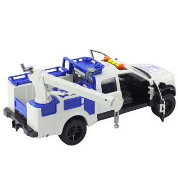 model samochodu serwisowego z dźwigiem, światłami ostrzegawczymi i sygnałami