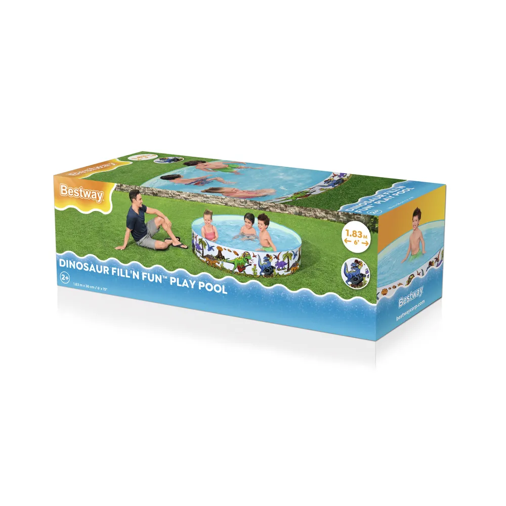 Wytrzymały basen ogrodowy 183x38 cm z grafiką dinozaurów dla najmłodszych