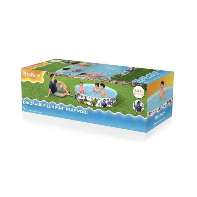 Wytrzymały basen ogrodowy 183x38 cm z grafiką dinozaurów dla najmłodszych