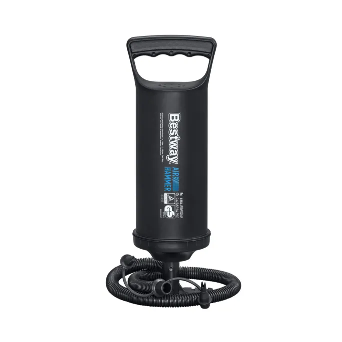 Wytrzymały kajak dmuchany Bestway 65077 z wiosłami i pompką na brzegu jeziora