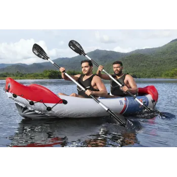 Kajak pompowany Bestway 65077 w jasnoniebieskim kolorze z aluminiowymi wiosłami