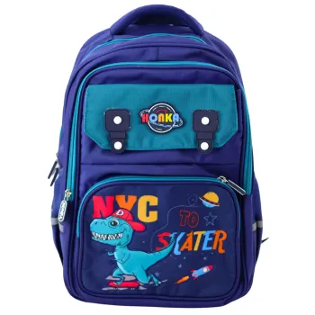 Plecak szkolny dla dzieci z motywem dinozaura i pasem piersiowym