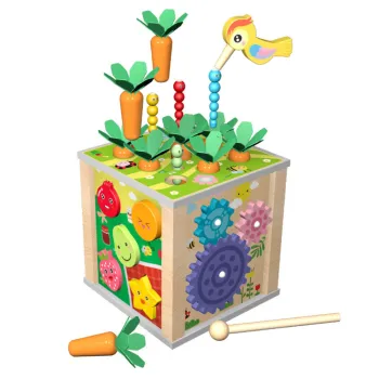 Kostka edukacyjna 6w1 z ksylofonem, zegarem i sorterem kształtów dla trzylatka