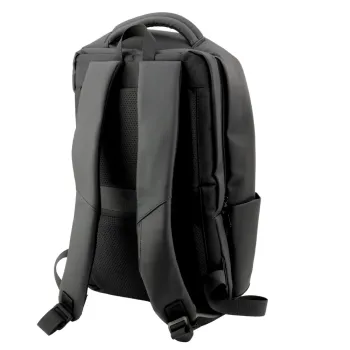 Funkcjonalny czarny plecak biznesowy z kieszenią antykradzieżową i boczną siatką