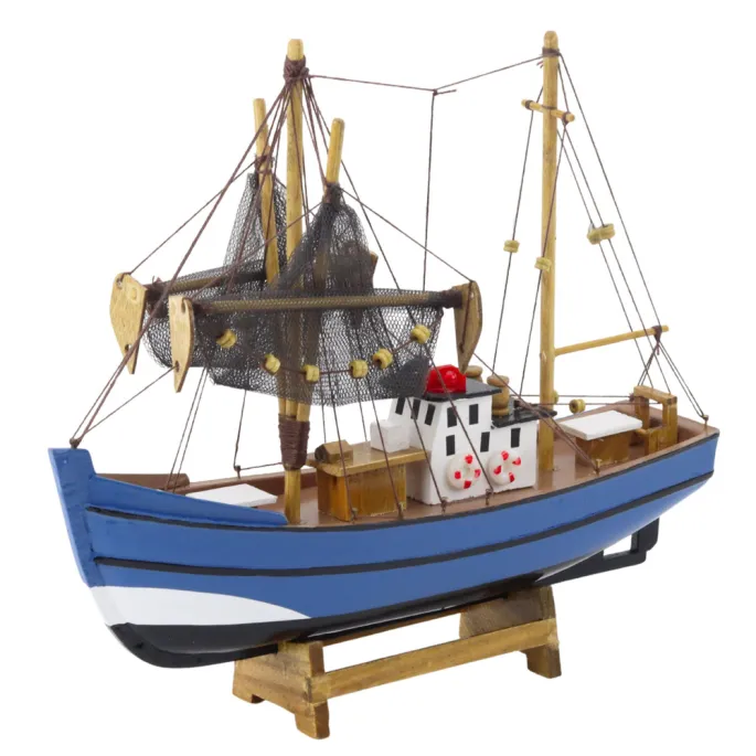 Kolekcjonerski statek rybacki blue-white na ozdobnej ekspozycji