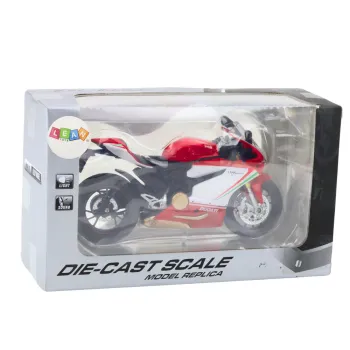 Prezentowy model motocykla sportowego z ruchomymi elementami w skali 1:12